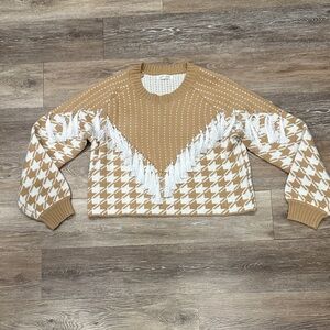 12th Tribe Open Weave Knit Top in Camel and White